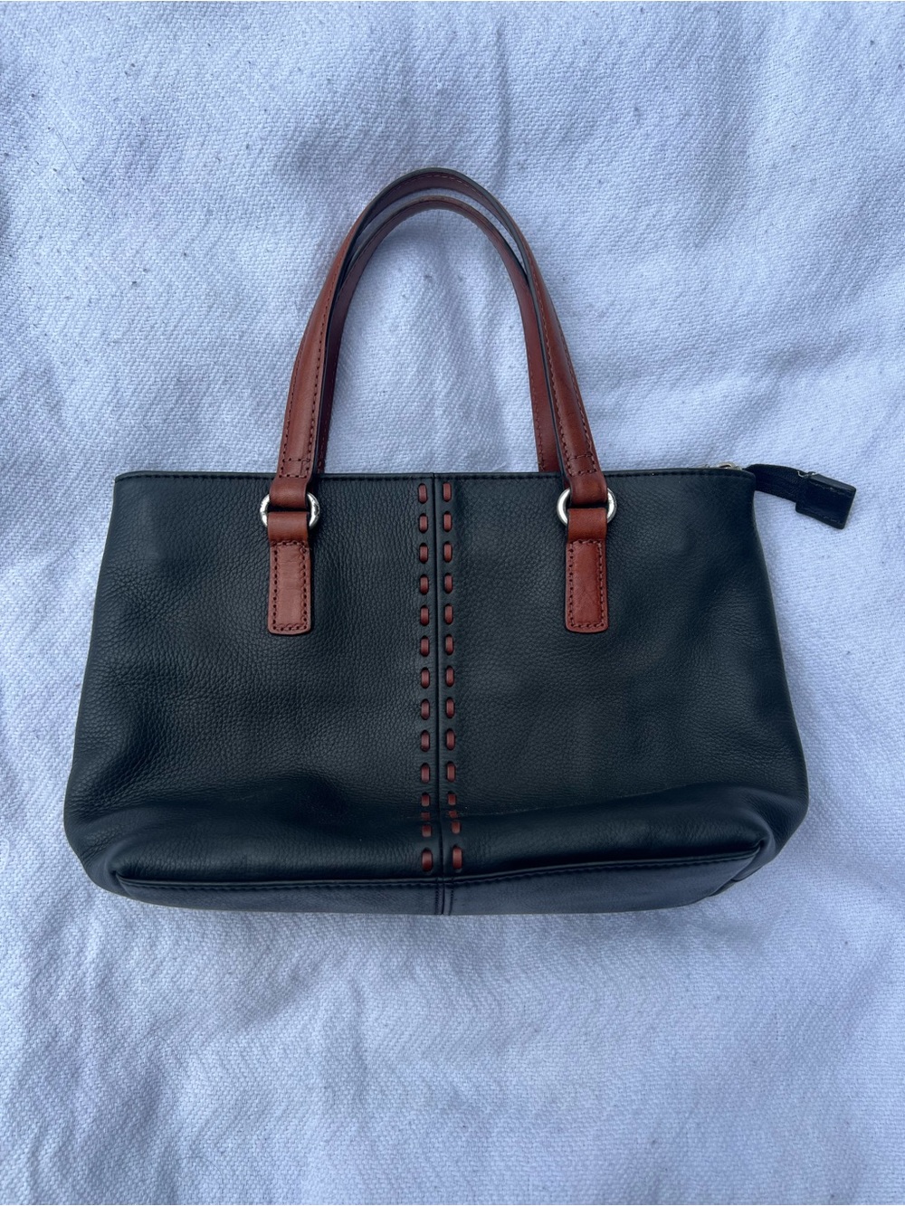 Fossil Black Hand-Bag with Brown Handles